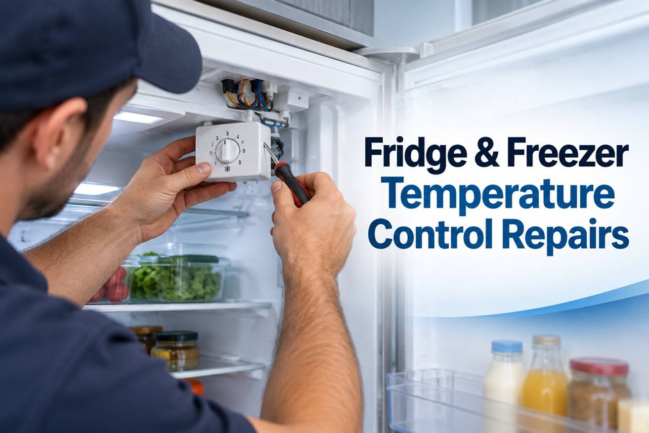 Fast Fridge Repairs Sydney technician diagnosing fridge temperature controls and digital thermostat