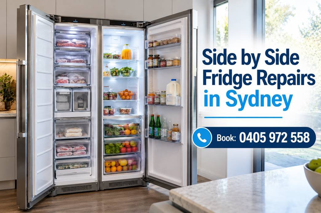 Fast Fridge Repairs technician servicing side-by-side refrigerator in Sydney